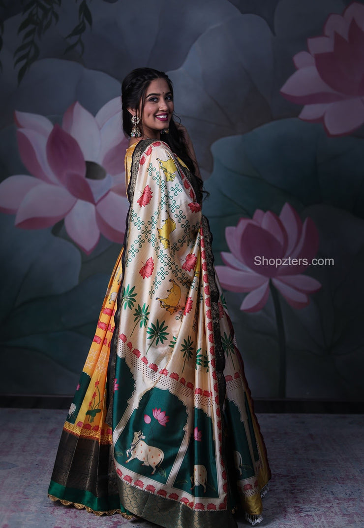 Yellow Banarasi Silk Anarkali Dress With Dupatta