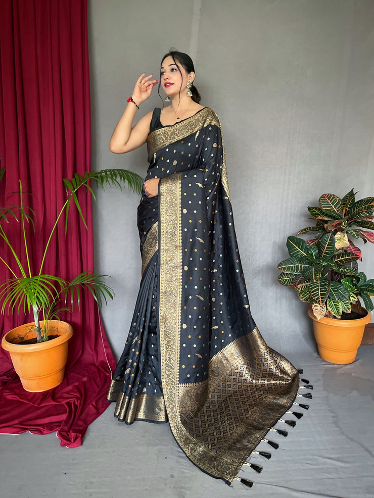 Elegant  Copper And Golden Zari Pure Soft Silk Saree