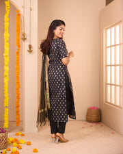 Black Semi Banarasi Suit Set