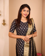 Black Semi Banarasi Suit Set