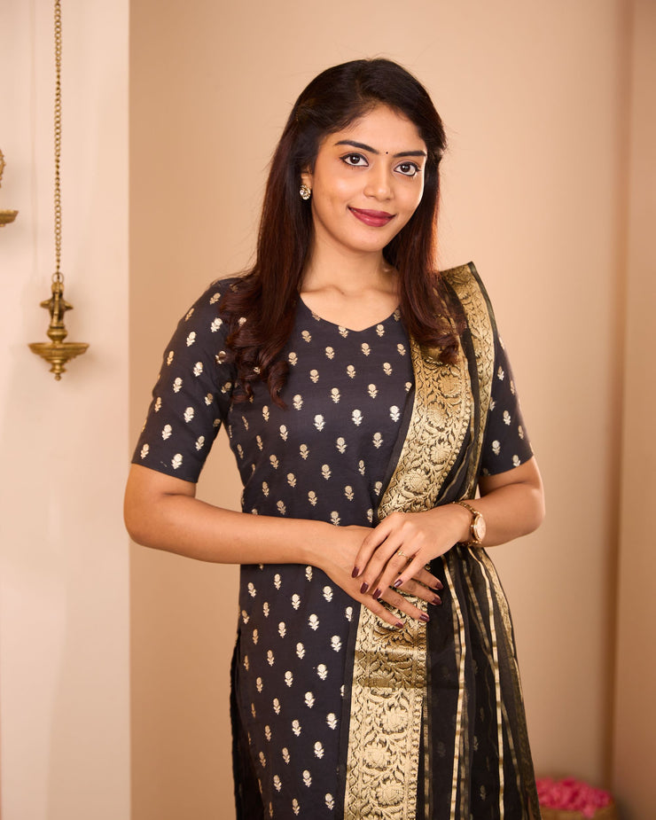 Black Semi Banarasi Suit Set