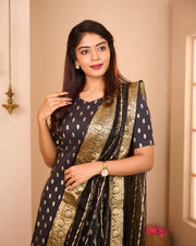 Black Semi Banarasi Suit Set