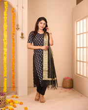 Black Semi Banarasi Suit Set