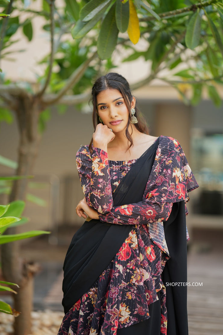 Black Ruffled Half Saree