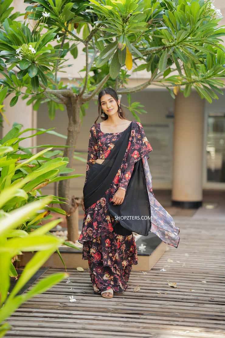 Black Ruffled Half Saree