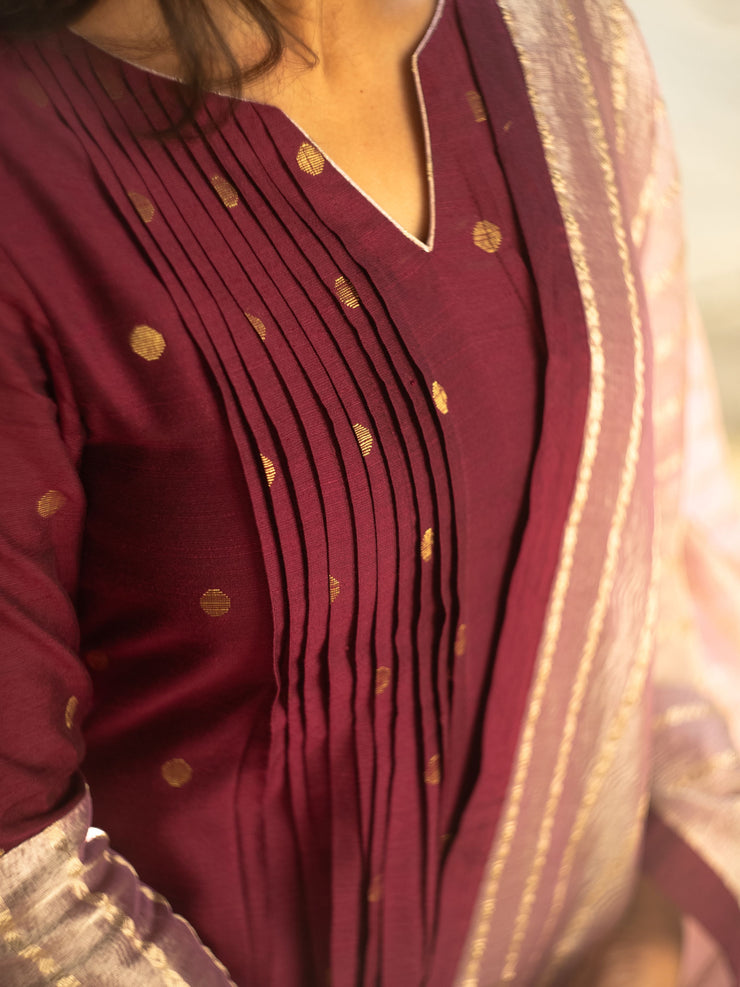 Rich Burgundy Dupion Silk Anarkali