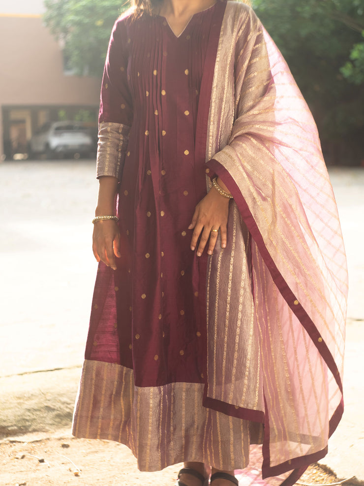 Rich Burgundy Dupion Silk Anarkali