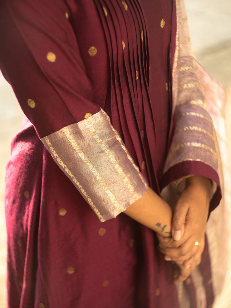 Rich Burgundy Dupion Silk Anarkali