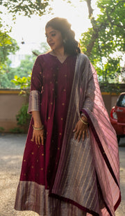 Rich Burgundy Dupion Silk Anarkali