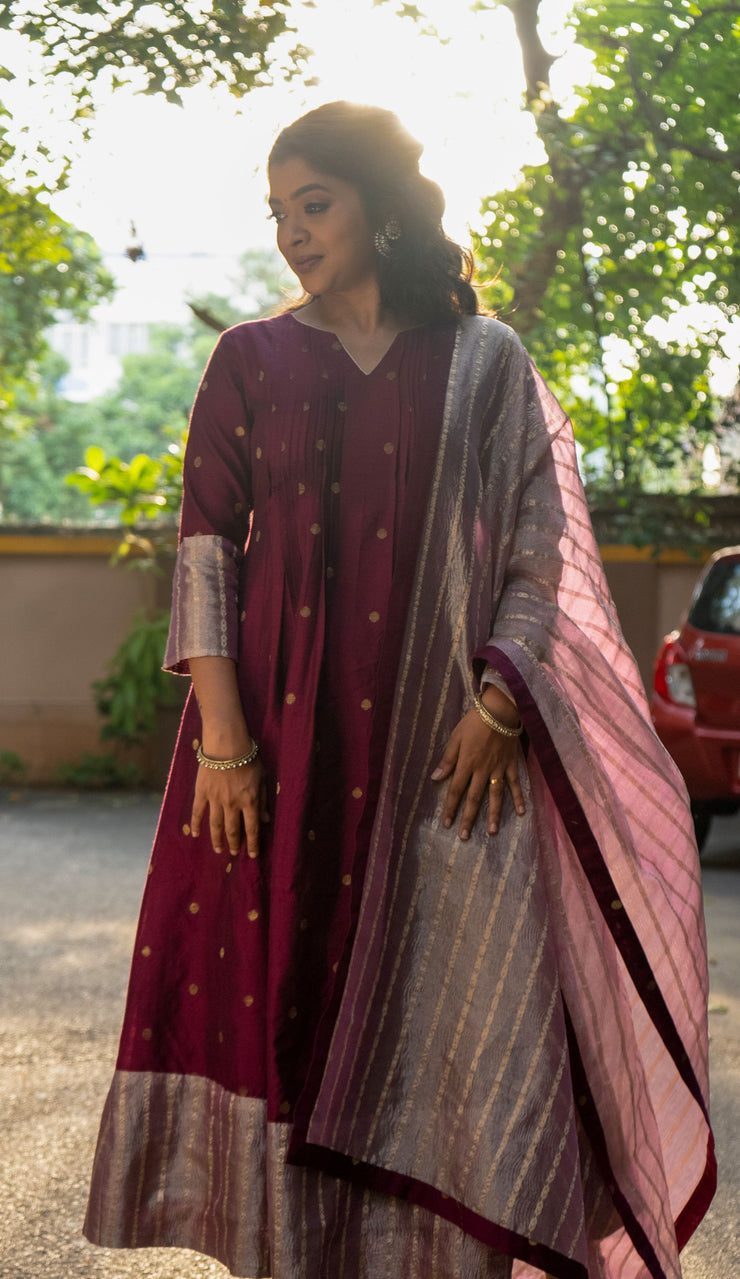 Rich Burgundy Dupion Silk Anarkali