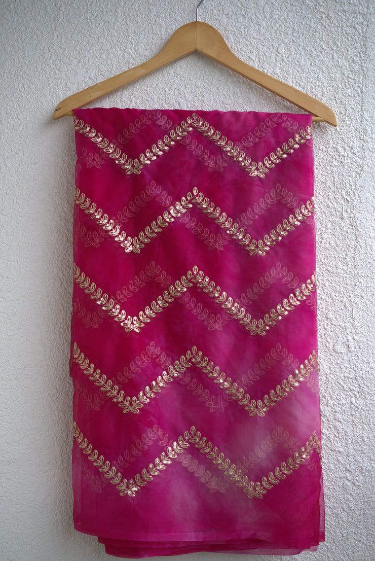 Dark Pink Organza Saree With Sequence Work