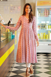 Dusty Pink Anarkali With Pencil Fit Pants