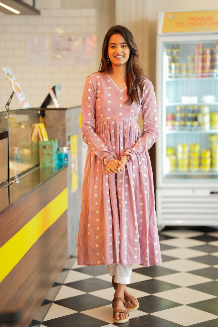 Dusty Pink Anarkali With Pencil Fit Pants