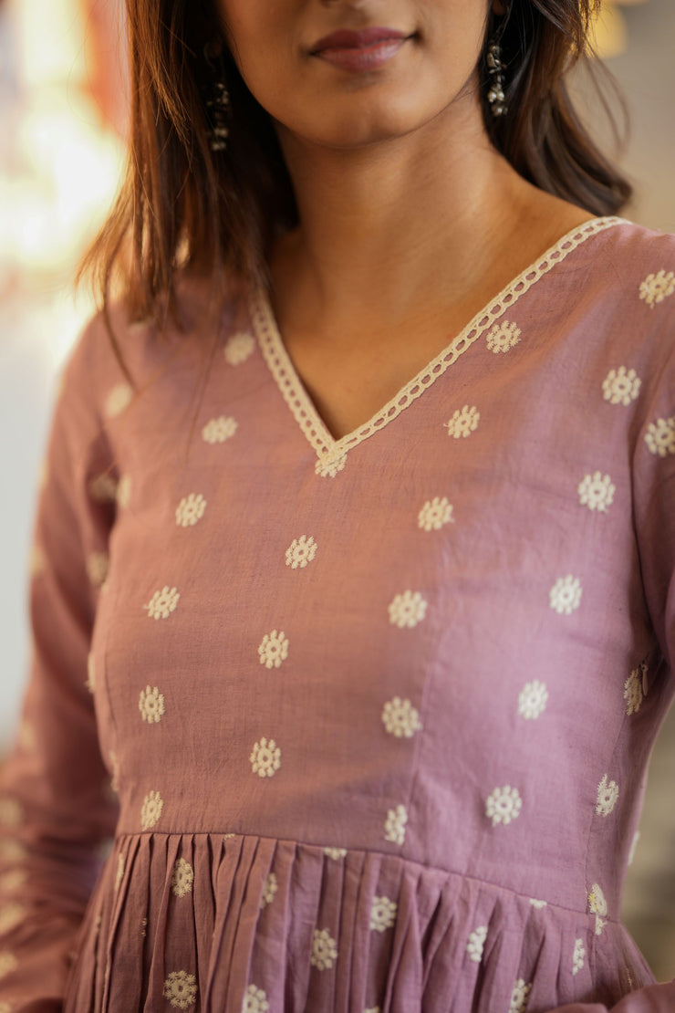 Dusty Pink Anarkali With Pencil Fit Pants