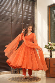 Anarkali Organza Suit Set With Scalloped Duppatta