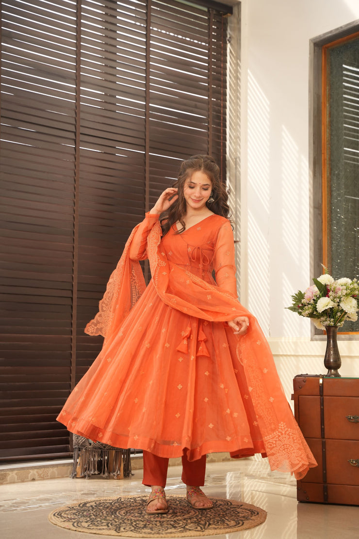 Anarkali Organza Suit Set With Scalloped Duppatta