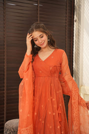 Anarkali Organza Suit Set With Scalloped Duppatta