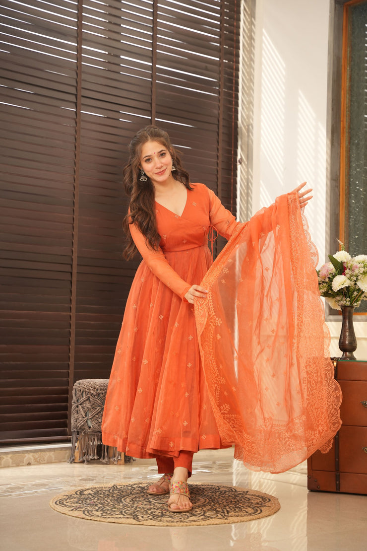 Anarkali Organza Suit Set With Scalloped Duppatta