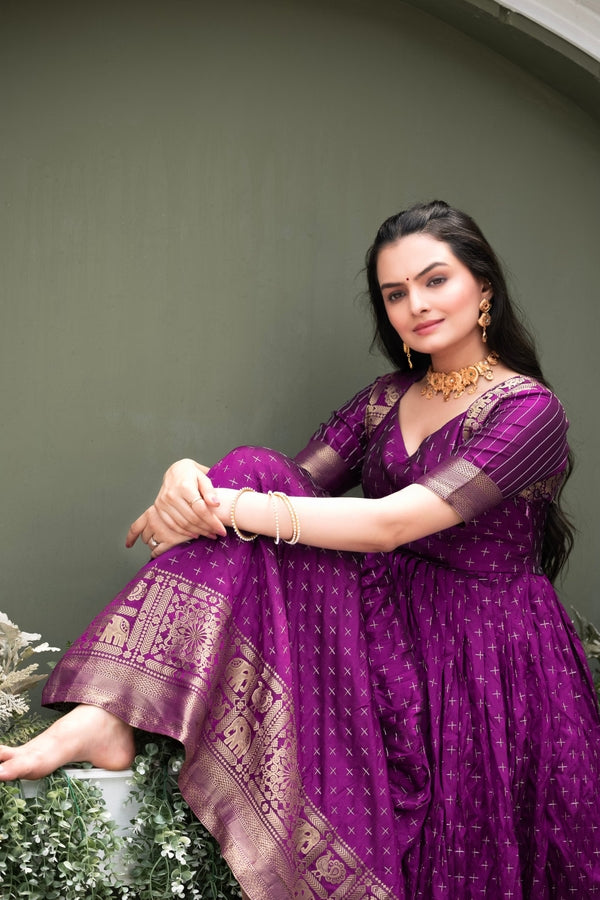 Elegant Anarkali Printed Silk Gown for Women