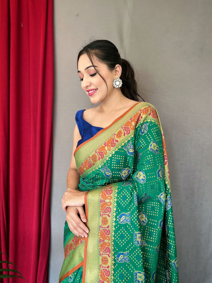 Katchi Patola Silk Saree With Meenakari Border