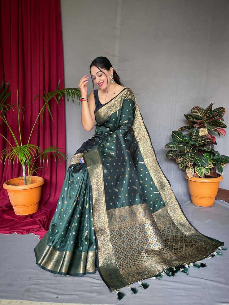 Elegant  Copper And Golden Zari Pure Soft Silk Saree