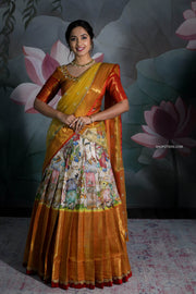 Ivory Kalamkari Silk Half Saree