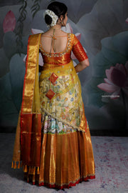 Ivory Kalamkari Silk Half Saree