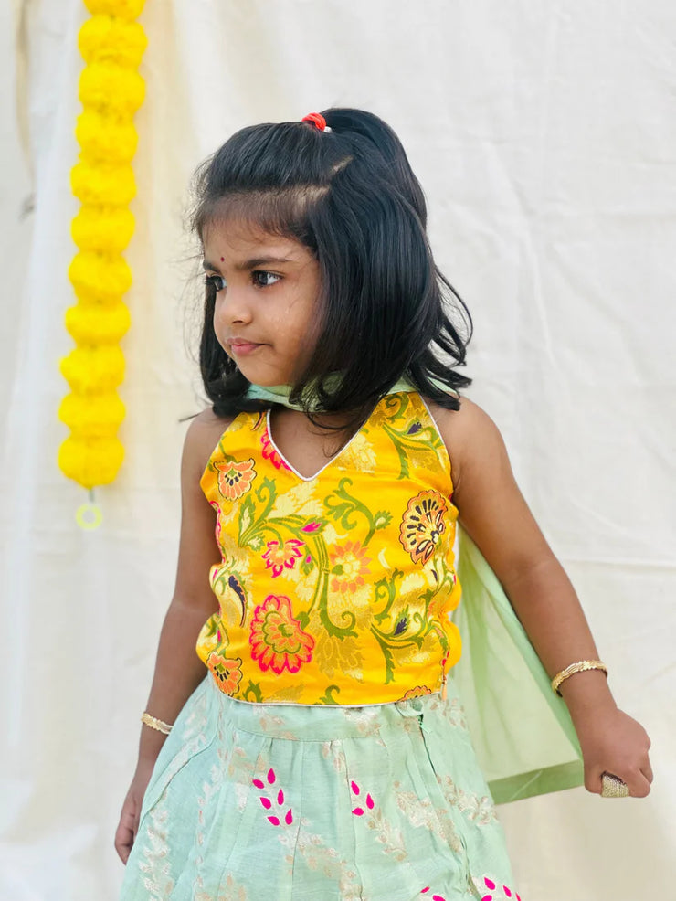 yellow and green lehenga set