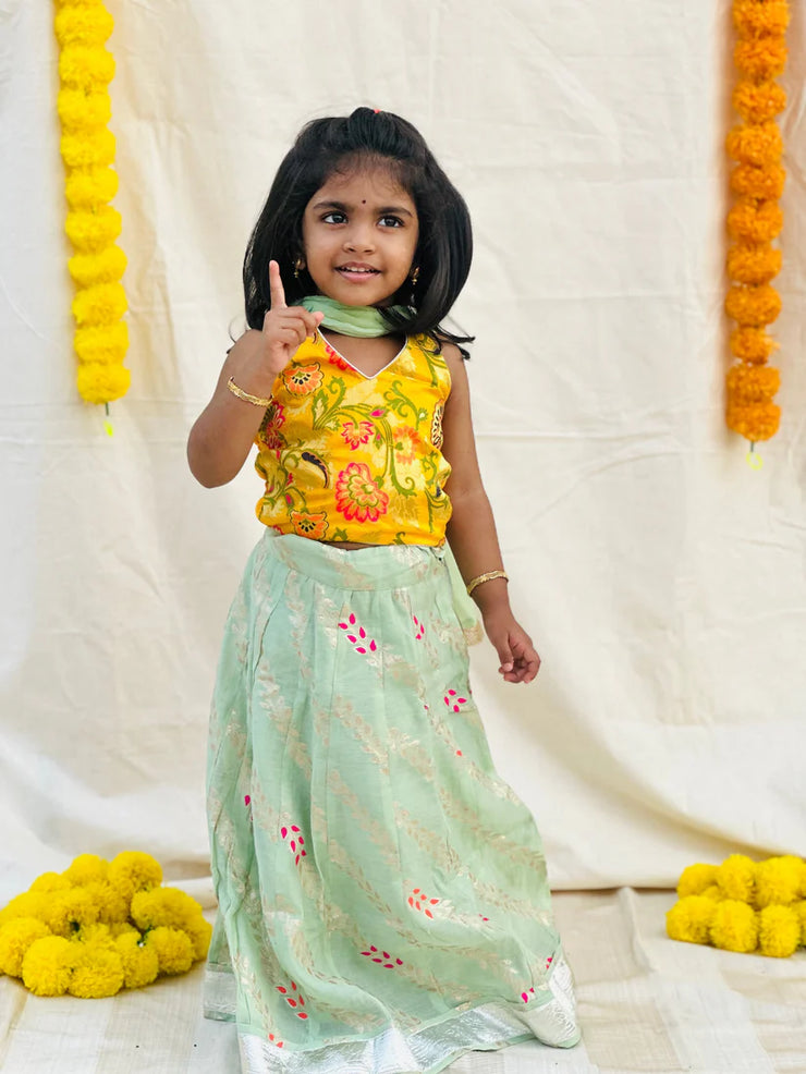 yellow and green lehenga set