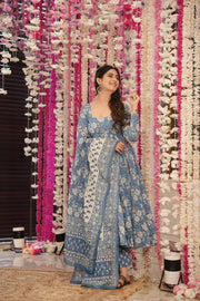 Blue Floral Cotton Suit Set