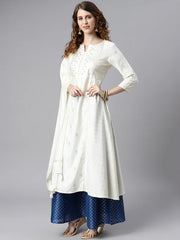 White Poly Silk Ethnic Motifs Kurta with Palazzo and  Dupatta