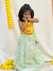 yellow and green lehenga set