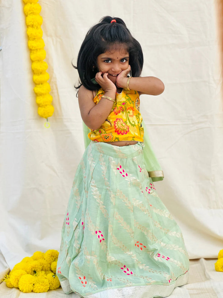 yellow and green lehenga set