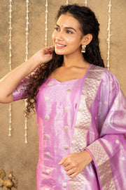 Lavender Gold Polka Kurta With Dupatta