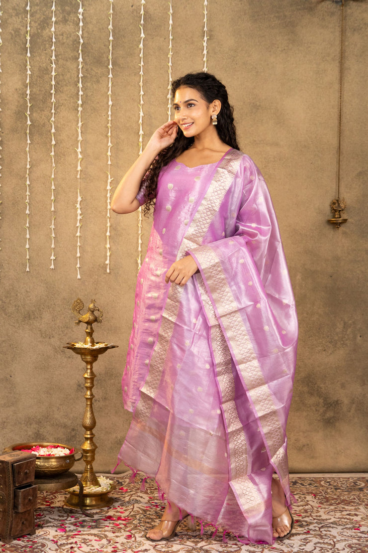 Lavender Gold Polka Kurta With Dupatta