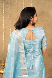 Light Blue Gold Polka Kurta With Dupatta