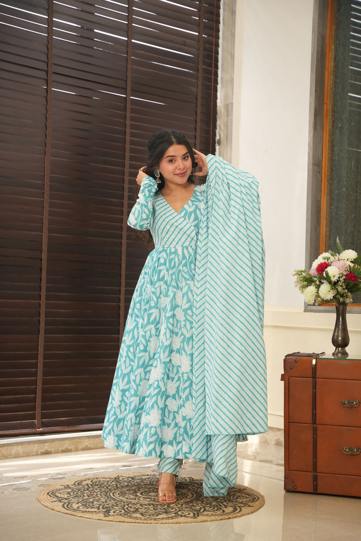 Full Sleeve Angrakha Style Cotton Suit Set