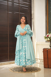 Full Sleeve Angrakha Style Cotton Suit Set