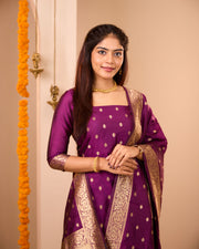 Annam Magenta Semi Banaras Suit Set