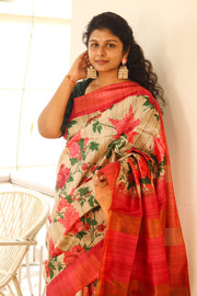 Floral Printed Saree Semi Tusser Saree