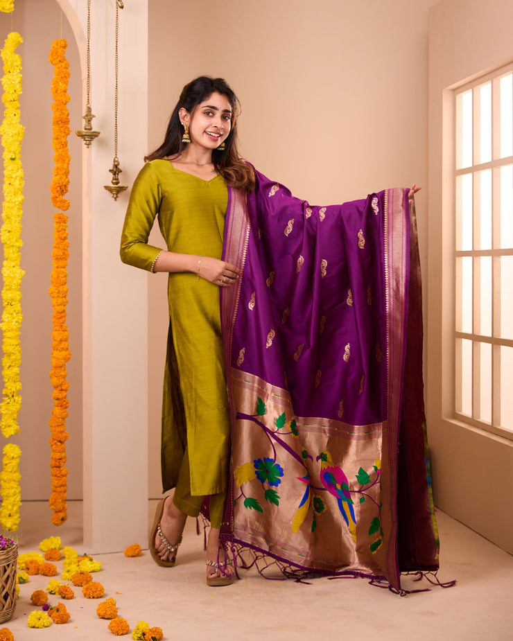 Mayil Suit Set With Paithani Dupatta