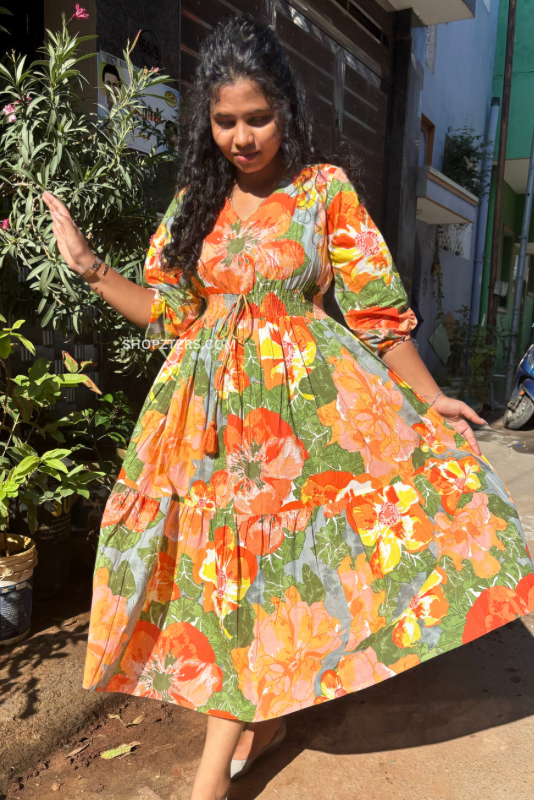 Floral print cotton dresses hot sale