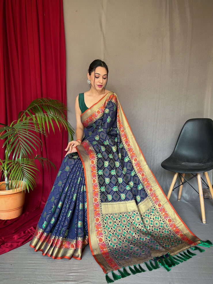 Katchi Patola Silk Saree With Meenakari Border