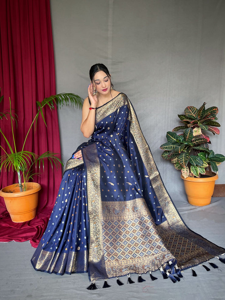 Elegant  Copper And Golden Zari Pure Soft Silk Saree