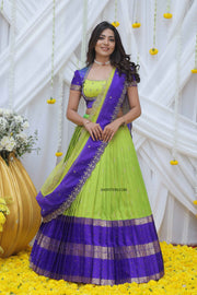 Light Green and Blue Gadval Silk Lehenga