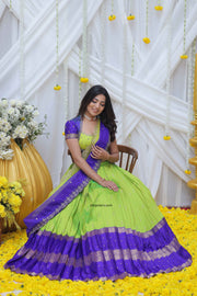 Light Green and Blue Gadval Silk Lehenga