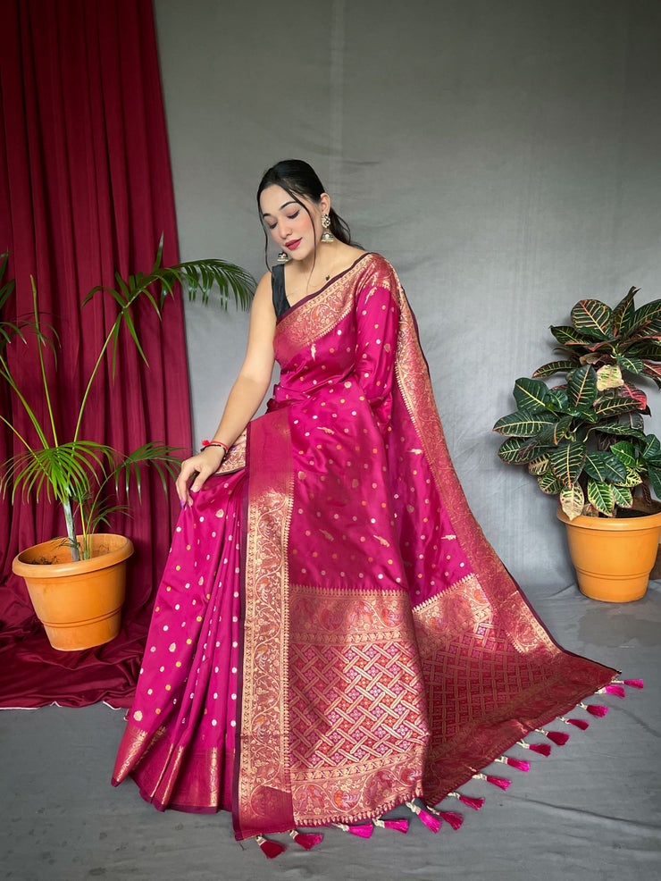 Elegant  Copper And Golden Zari Pure Soft Silk Saree