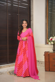 Cross Striped Double Coloured Leheriya Suit Set