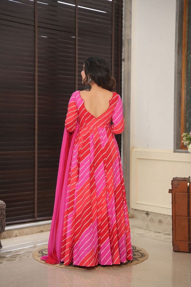 Cross Striped Double Coloured Leheriya Suit Set