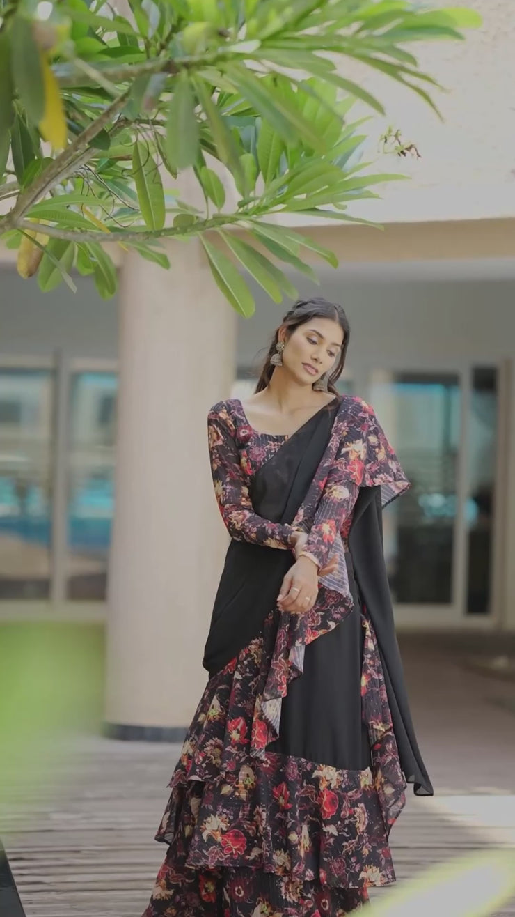 Black Ruffled Half Saree